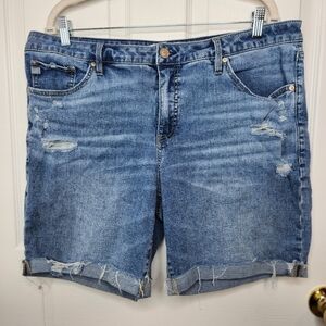 Seven7 Jean Bermuda Shorts Distressed Size 16 Light Blue Wash